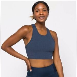 THREADS 4 THOUGHT REACTIVE KENSI RIB SPORTS BRA SUPPORTIVE HEATHER‎ BLUE LARGE